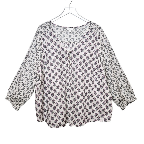 J. Jill Ivory Ditsy Floral Women’s 100% Cotton Plus Tunic Top Sz 3X - Picture 1 of 10
